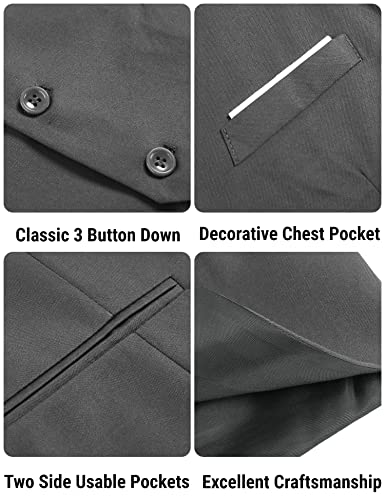 Coofandy Men's V-Neck Sleeveless Business Suit Vests Slim Fit Wedding Waistcoat, Type-02 Dark Gray, X-Large #TOP4