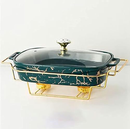 Calentador de alimentos para bufé de fiesta, plato calentador de alimentos, juego de ollas calientes de cerámica, olla caliente con acabado de mármol, bufé/boda/fiesta/banquete/evento de catering