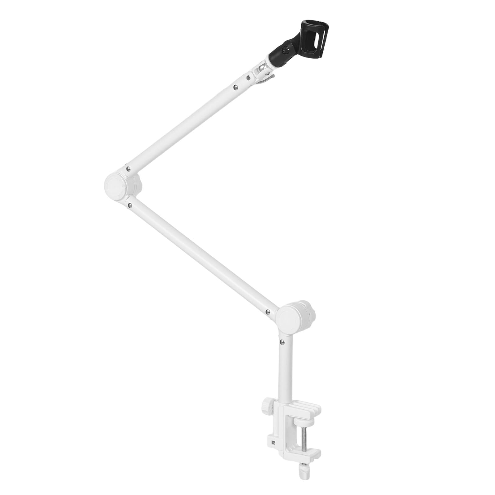 Soporte de Brazo para Micrófono Blanco, Ajustable y Plegable, con Clip, Metal y Plástico, para Podcast y Radio en Escritorio