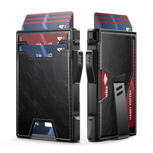 typecase Wallet for Men: Rfid Blocking Wallet 9-13 Card Capacity with Money Clip Slim Leather Front Pocket Smart Pop Up Card Case Bifold Minimalist Wallet with Gift Box - Atlanta Black