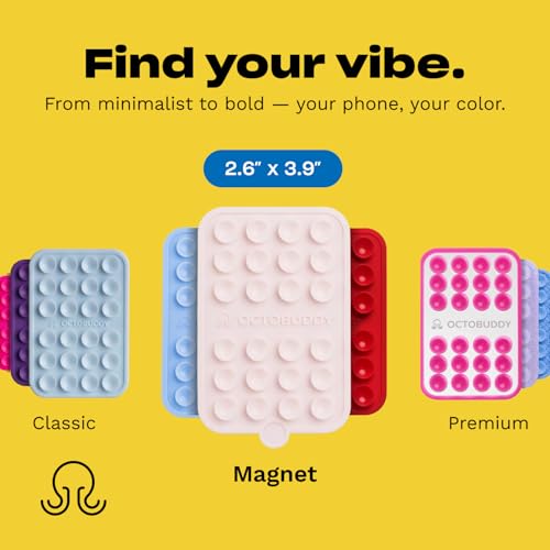 Image of OCTOBUDDY Magnet - Dual Magnetic & Suction Phone Mount - Magnetic-Compatible Silicone Mobile Holder - Hands-Free Selfies & Videos - Content Creator Accessory - 2.6″ x 3.9″, Hot Pink
