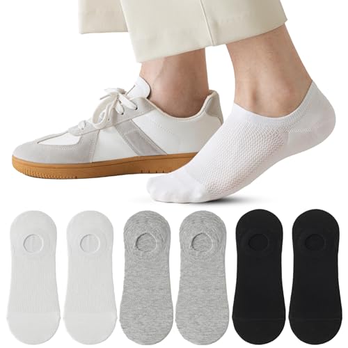Caudblor 6 Pares Calcetines Invisibles Hombres con Agujeros de Malla Transpirable Algodón Antideslizante Negro Blanco 40-43 44-47