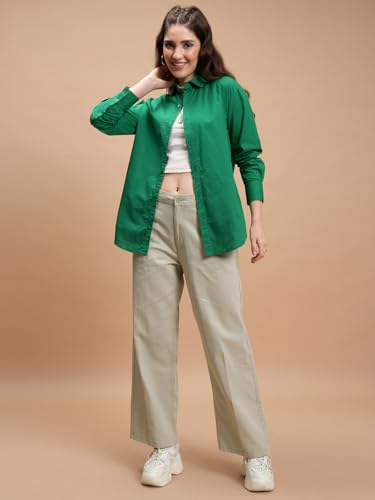 Image of Tokyo Talkies Pure Cotton Flared Wide Leg Trousers | Mid-Rise with Side Pockets|Casual Pants