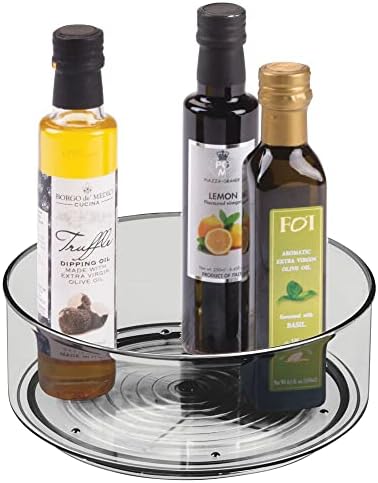 mDesign Set of 4 Lazy Susan Turntable Condiment Holder  Deep Plastic Revolving Condiments and Spice Rack  Ideal Kitchen Storage Unit for Cooking Oil, Bottles, Cans and Jars  Smoke Grey