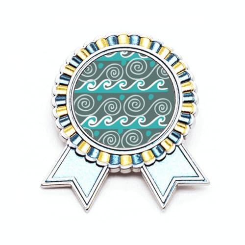 Broche totems mexicains bleus bijoux en métal taille M à motif vagues ethniques