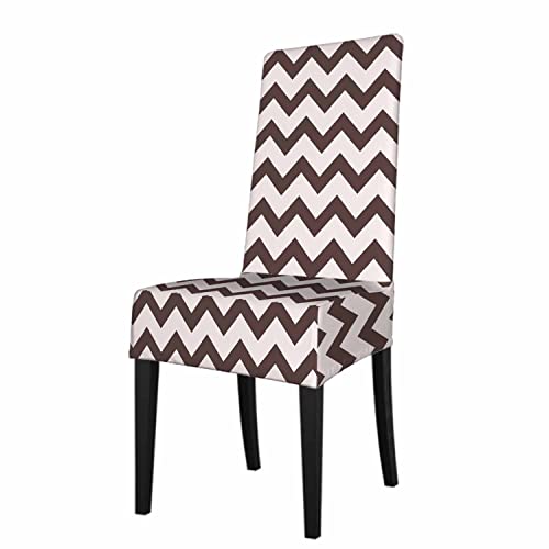 Numland 1 Pack Brown Zigzag Texture Dining Room Chair Covers Classic Chevron Simple Design Short Stretchable Polyester Removable Washable for home Restaurant Banquet
