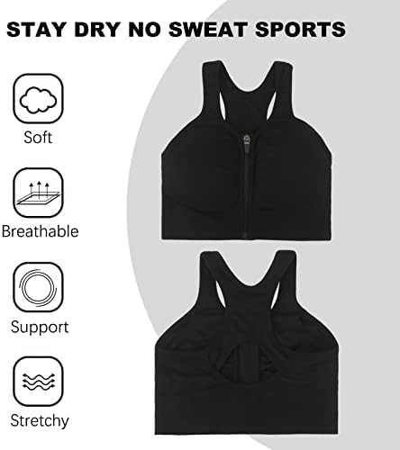 Unaone Sport Bras for Women, Soft Padded Breathable Seamless Comfort with Zipper for Running Workout Yoga Bra