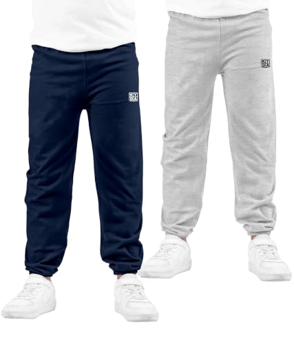 Image of KYDA Kids Boys Premium 100% Cotton Regular Fit Track Pants Soft Breathable Elastic Waist Casual Joggers Kids Playwear Everyday Comfort Wear-Pack of 2