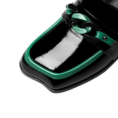 Image of TinaCus Women's Patent Leather Square Toe Chic Loafers | 2 Inch Chunky Heel, Handmade, Assorted Color, Chain