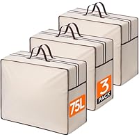Lifewit 75L Aufbewahrungstasche mit Verstärkten Griffen, 3 Stück Kleidung, Atmungsaktive, XXL Bettdecken Aufbewahrung mit 2 Reißverschluss, Aufbewahrung für Kissen, Bettwäsche & Decken