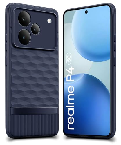 Image of WOW IMAGINE Back Cover for Realme P4 5G with Hexa Cube Design | Ultra Slim Soft Rubberised Case | Inner Velvet Fabric | Matte Silicone Flexible Mobile Case | Camera Protection - Blue