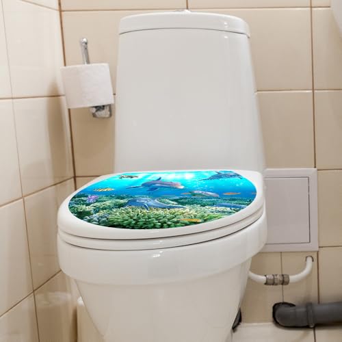 Toilettenaufkleber Toilettensitz Deckel Selbstklebend Wasserdichte PVC Badezimmer WC-Sitz Aufkleber Kreative Unterwasserwelt Stickers Oval Form Größe 35 * 40cm