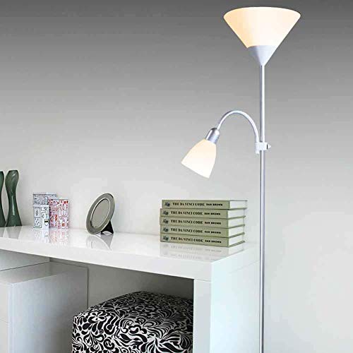 Lámpara de pie ajustable con pantallas blancas y luz de lectura moderna 2