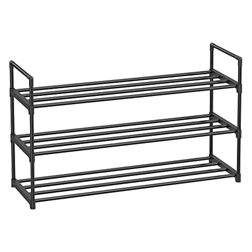 SONGMICS 3-Tier Metal Shoe Storage Rack för upp till 15 par skor - Skoarrangör för vardagsrum, hall och omklädningsrum - 92 x 30 x 54 cm, svart LSA13BK