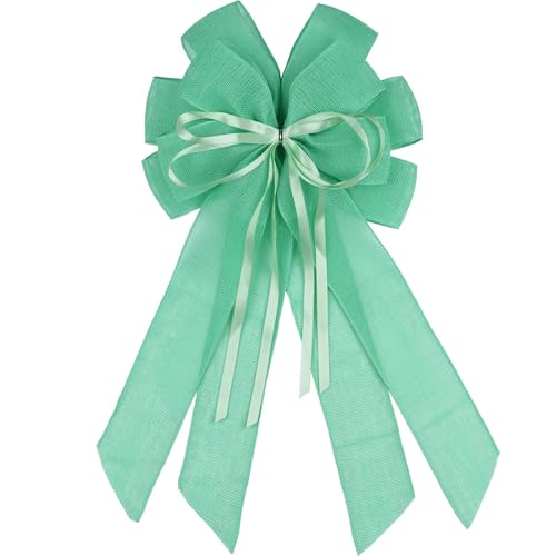 YKW Large Mint Green Burlap Bow for Wreath 20x11 Inch - Spring Easter Front Door Decor Tree Topper Baby Shower Decorations Indoor Outdoor Fresh Ornaments