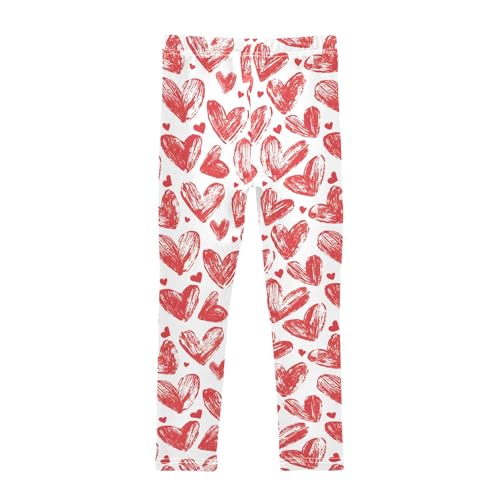 Hand Draw Red Hearts Girls Leggings Soft Comfortable Athletic Leggings Dancing Pants for 4-10 Years2