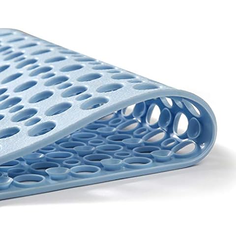 Mantto Bath Tub Shower Mat, Extra Soft Long Bath Mat Non-Slip with Suction Cups, TPE Bath Mat for Kids, Machine Washable Bathroom Mat (Blue, 35 x 16 Inch) Cover
