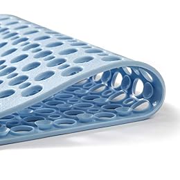 Mantto Bath Tub Shower Mat, Extra Soft Long Bath Mat Non-Slip with Suction Cups, TPE Bath Mat for Kids, Machine Washable Bathroom Mat (Blue, 35 x 16 Inch)
