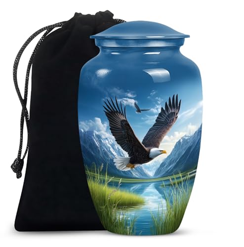 Image of Eagle Decorative Urn for Adult Ashes, Large Mountain Urns for Men, Memorial Blue Urns for Mother Burial, Cloud Cremation Urn for Human Ashes Male & Female Funeral, 10 Inch