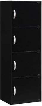 HODEDAH IMPORT 4-Shelf Bookcase Cabinet, Black