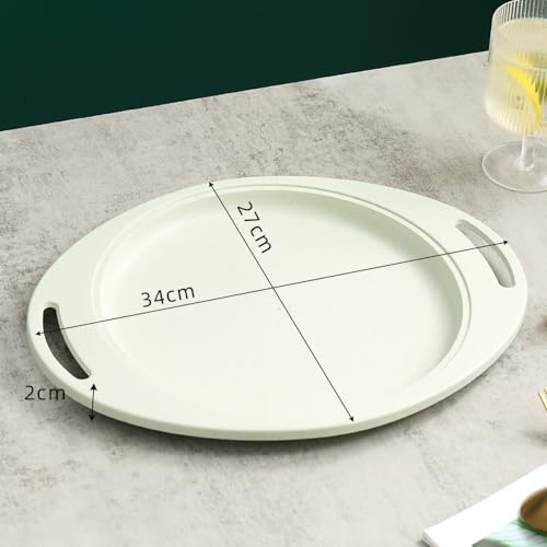 Image of Eco Friendly Wheat Straw Plates Suitable for Desserts, Appetizers, Snacks, Chips, Sandwiches, Cheese, Sushi, Fruit, Snacks, Bread, Cheese, Biscuits Dishwasher Safe (34cm, Green, Set of 3)