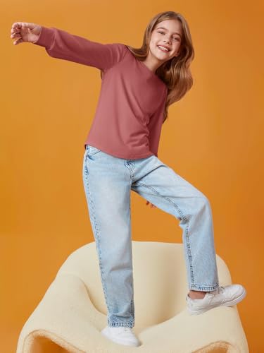 Image of Haloumoning Girls Puff Long Sleeve Shirts Fall Tops 5-14Y | Casual,Solid Color,Crewneck, Soft, Tunic Tops Blouse,Kids Long Sleeve T Shirt,,Fashion Clothes