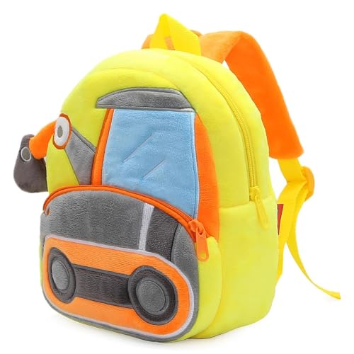 PROTAURI Mochila Infantil para Niño 1-4 Años, Mochila Guardería Reflectante con Cordón de Seguridad, Mochila Bebé Pequeña Transpirable y Ligera, Diseño con Excavadora