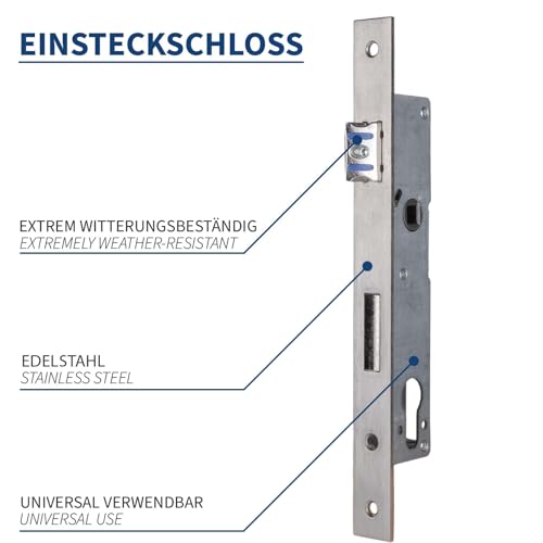 ATTAS Einsteckschloss inkl. Profilzylinder für Drehtore – Dornmaß 20 mm, für Gartentor Rohrrahmenschloss, geeignet für Rahmenprofile Rahmenschloss, Wechselfunktion, DIN-Links & DIN-Rechts Gartentür