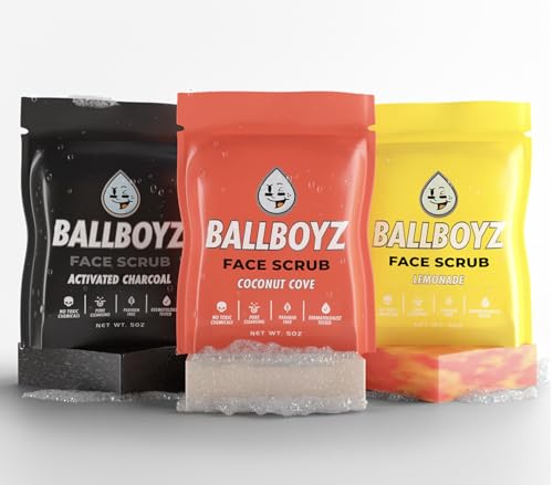 Ballboyz Soap: Face Scrub 3-Pack - Variety Pack (Activated Charcoal Coconut Cove Lemonade) Natural and Powerful Cleansing for Athletes