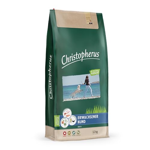 Christopherus Adult, Vollnahrung für ausgewachsene Hunde mit normaler bis gesteigerter Aktivität, Trockenfutter, Geflügel, Lamm, Ei, Reis, Krokettengröße ca. 1 cm, Erwachsener Hund, 12 kg