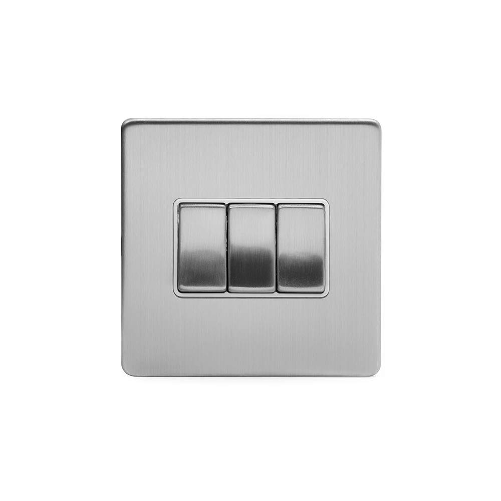 Soho Lighting Black/White Brushed Chrome 3 Gang Intermediate Switch Wht Ins Screwless - Size: 86Mm X 86Mm X 4.5Mm