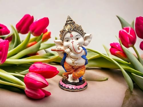 Image of SAUDEEP India Ganesh Idol for Home Ganpati Ganesha Murti for Gift Showpiece for Home Decor Mandir Office Desk Living Room(Model Flute 04)
