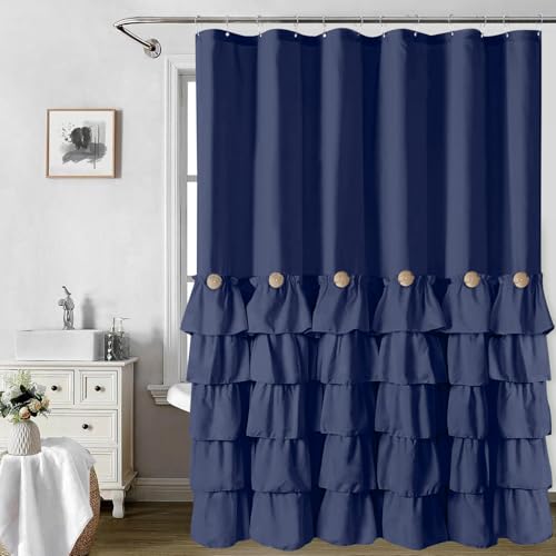 Seasonwood Navy Blue Ruffle Shower Curtain Farmhouse Shower Curtain 72 X 78 by Seasonwood - Used condition - Image 7
