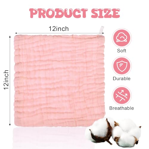 Image of Breling 20 Pcs Baby Muslin Washcloth 12 x 12 Inch 100% Cotton Soft and Absorbent Muslin Washcloth Burp Cloth Wipe Newborn Face Towel for Baby Boy Girl Sensitive Skin(Powder Pink, White, Pink)