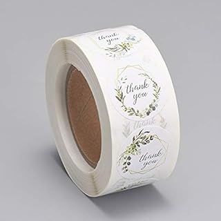 Green Floral Thank You Thankyou Sealing Self-Adhesive Kraft Paper Gift Tag Stickers, Adhesive Labels (50)