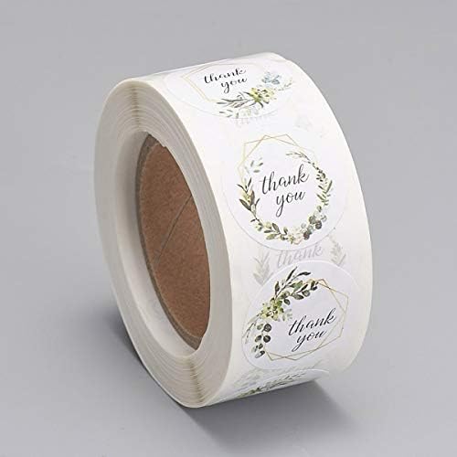 Green Floral Thank You Thankyou Sealing Self-Adhesive Kraft Paper Gift Tag Stickers, Adhesive Labels (50)