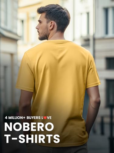 Image of NOBERO 100% Cotton T Shirts for Men Stylish | Regular Fit | Solid T Shirts for Men 180 GSM Combed Cotton | Round Neck Half Sleeve