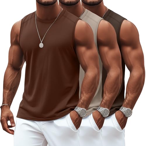 Ficerd 3 Pack Men's Sleeveless Tank Tops, Crewneck Casual Summer