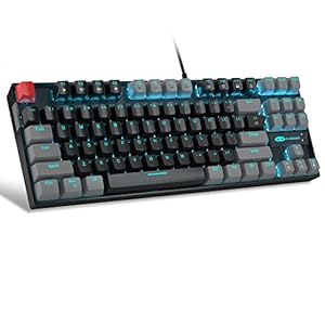 75% mechanische Gaming-Tastatur mit rotem Schalter, MageGee LED blau hintergrundbeleuchtete Tastatur, 87 Tasten, kompakte TKL kabelgebundene Computer-Tastatur für Windows Laptop PC Gamer, chwarz/Grau