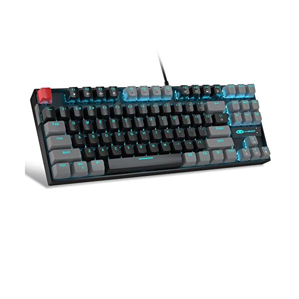 MageGee 75% Mechanical Gaming Keyboard with Red Switch, LED Blue Backlit Keyboard, 87 Keys Compact TKL Wired Computer Keyboard for Windows Laptop PC Gamer – Black/Grey
