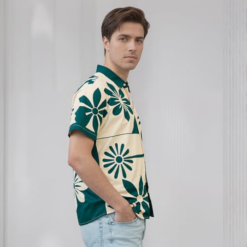 Image of Men's Hawaiian Shirt Tops Vintage Short Sleeve Button Down Beach Shirt Male Tropical Floral Summer Pullover Party Holiday