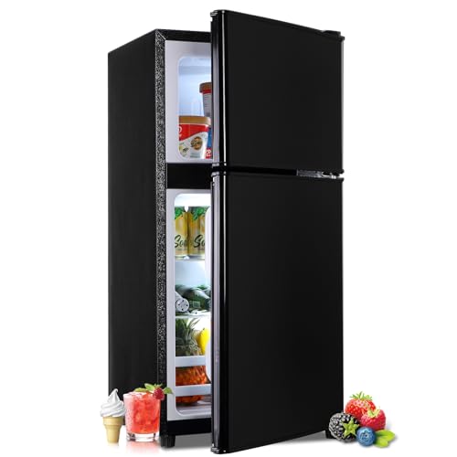 Zyerch Mini Fridge with Freezer, 3.6 Cu. Ft. Adjustable Thermostat Compact Fridge with Freezer,Office Mini Refrigerator with Freezers, Small Size Dorm Fridges for Apartment,Dorm,Kitchen,Office,Black