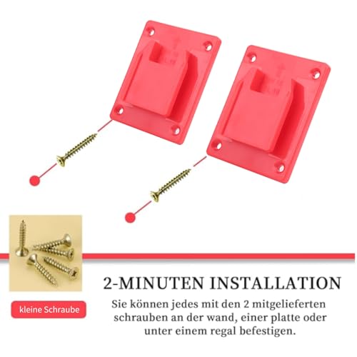 Niiyen 2 STÜCKE Elektrowerkzeug-Maschinenständerfuß, ABS-Elektrowerkzeug-Maschinenständerplatte, Batteriehalter für Milwaukees M18 18V Dewalts Wandregal-Befestigungsvorrichtungen(Red)