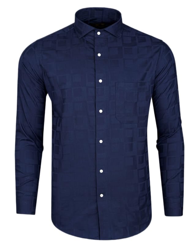 Blue Subtle Checkered Dobby Textured Premium Giza Cotton Shirt-image-15