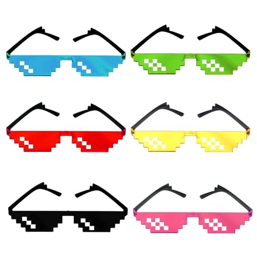 Duluok 6PCS Gafas de Sol Píxeles y Mosaico Vistoso para Víspera de Todos los Santos, Vacaciones y Decoración Divertida