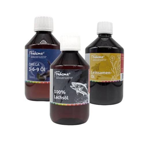 Öl-Set Omega 3-6-9-, Leinsamen-, + Lachsöl für Hunde - 100% Natur - 3 x 250 ml (3-er Set)