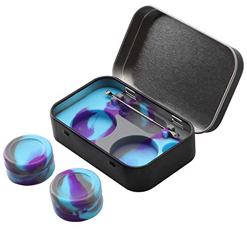 Image of XIFEI portable stainless steel tin box 2-5ml silicone container jars, non-stick storage wax carrying case with extra stainless steel spoons (5 colors)