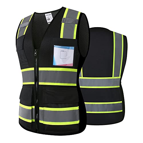 Asiphitu Reflective Safety Vest For Women High Visibility Security Vest With Pockets Zipper Front Work Vest With Reflective Strips Meets Ansi/Isea Standards(W-Black-S) #TOP7