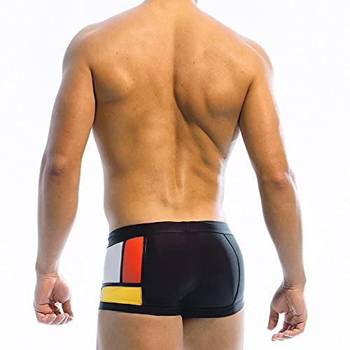 UXH Men's Swimming Trunks Black White Splicing Design Beach Short Pants3