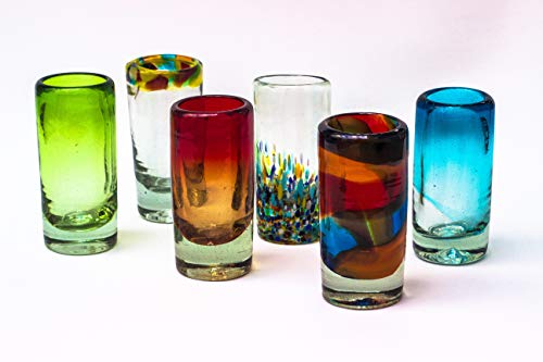Mexican Tequila Glass Shot - 6 Pack Novelty Design Multicolor Recycled Glassware Set Unique Artisan Crafted Dishwasher Safe Lead Free Hand Blown Vodka Scotch Whiskey Wine tots 2 oz. party supplies - Thumbnail 5